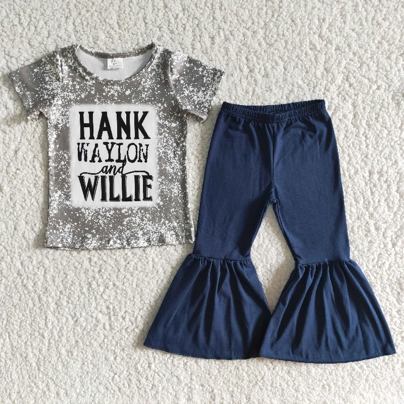 Clearance E6-13 WILLIE short sleeve top dark blue bell bottoms High quality Athletic Men's High