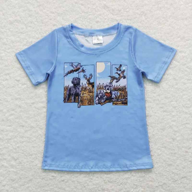 BT0509 Blue Dog  Boys Short Sleeve Top T-shirts Unique Men's Patch