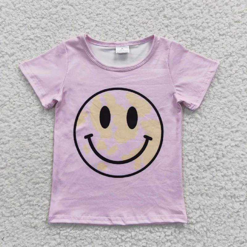 GT0192 Pink Smile Emoji  Girls Short Sleeve Top T-shirts Bold Men's Statement