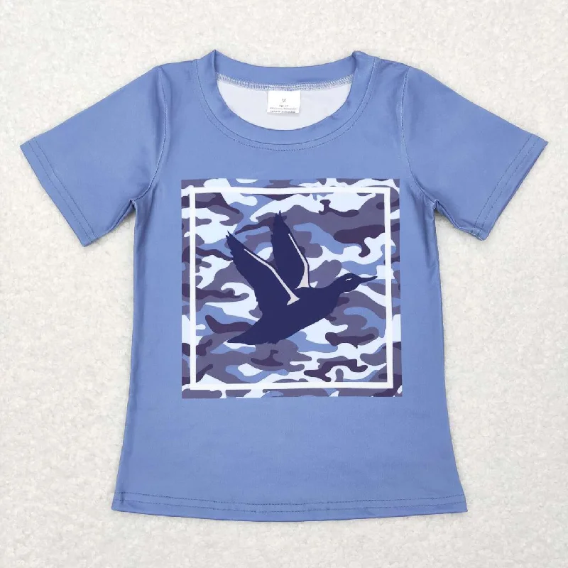 BT0438  blue bird duck  Boys Short Sleeve Top T-shirts Confident Men's Power