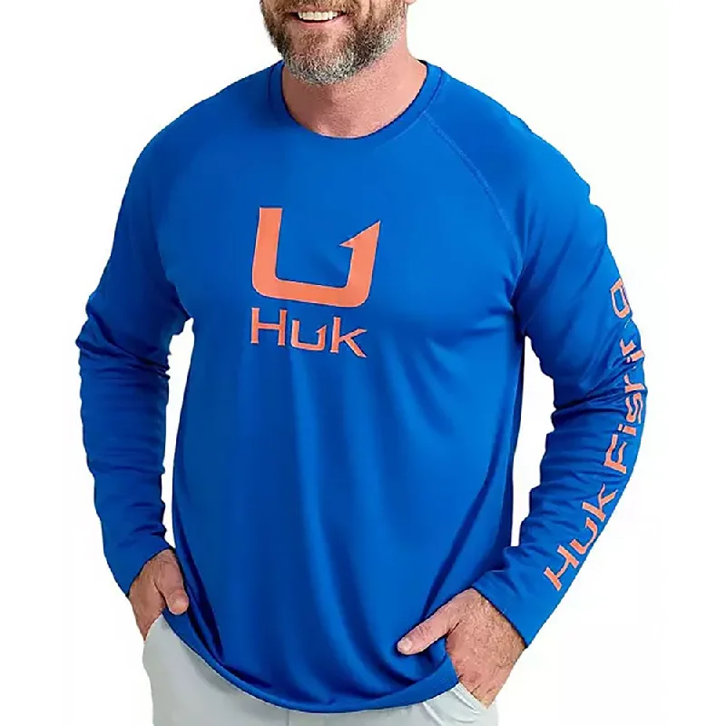 Huk Icon Long Performance Crew T-Shirt - Ocean Blue Elegant Men's Cashmere