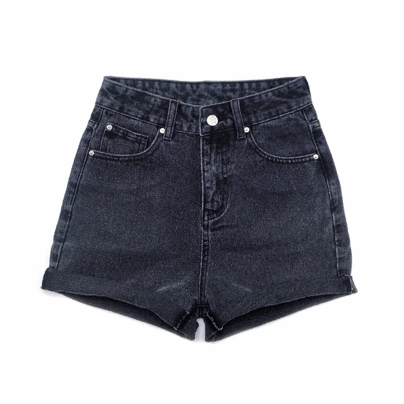 Black High Waisted Denim Shorts  - The Moody Monochromatic All