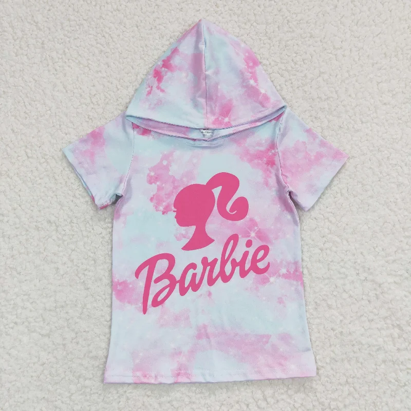 GT0153 Pink Cartoon  Girls Short Sleeve Hoodies Top Luxurious Men's High