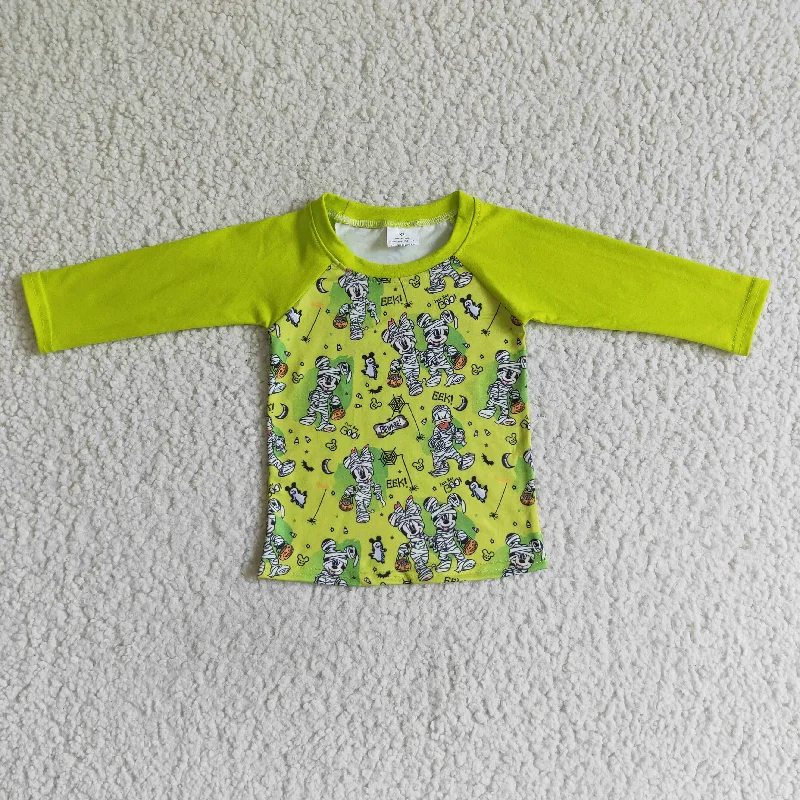 BT0032 Halloween Pumpkin Green M Cartoon Boys Long Sleeve Top T-shirts Polished Men's Silk