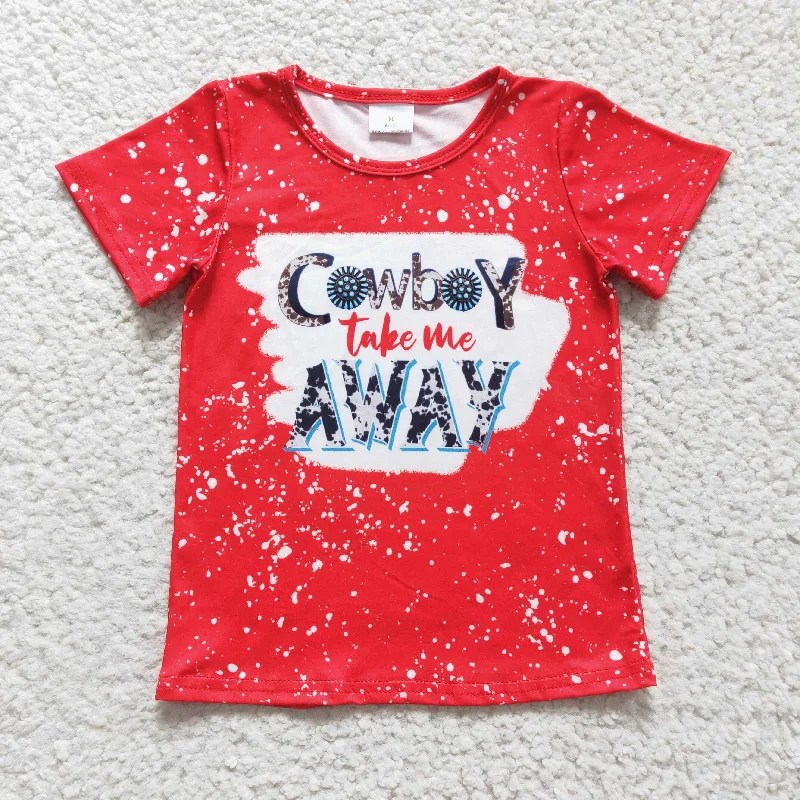 GT0105 Cowboy Take The Away Red Girls Short Sleeve Top T-shirts Laid