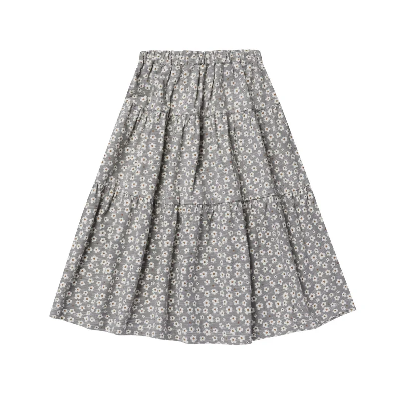 RYLEE & CRU TIERED MIDI SKIRT || BLUE DITSY Sleek Men's Metallic