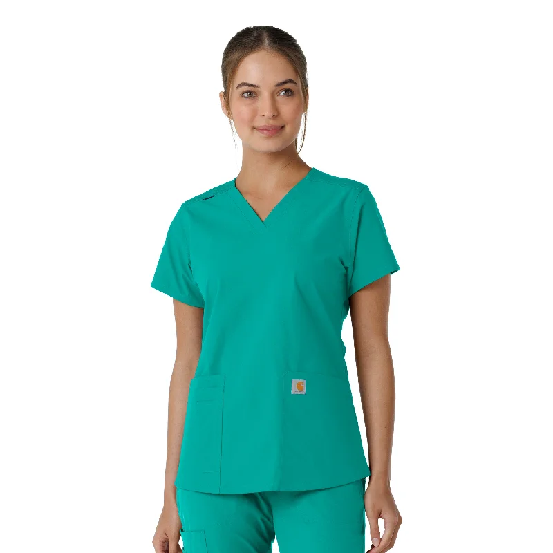 Carhartt Force Essentials Women's V-Neck Knit Panel Scrub Top - Teal Polished Men's Silk