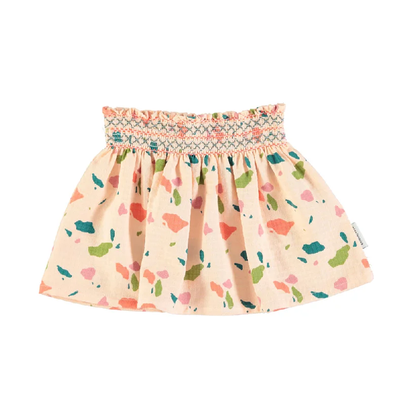 Piupiuchick Knee lenght skirt w/ embroidered waistband | Pink w/ multicolor geometric allover Adventure