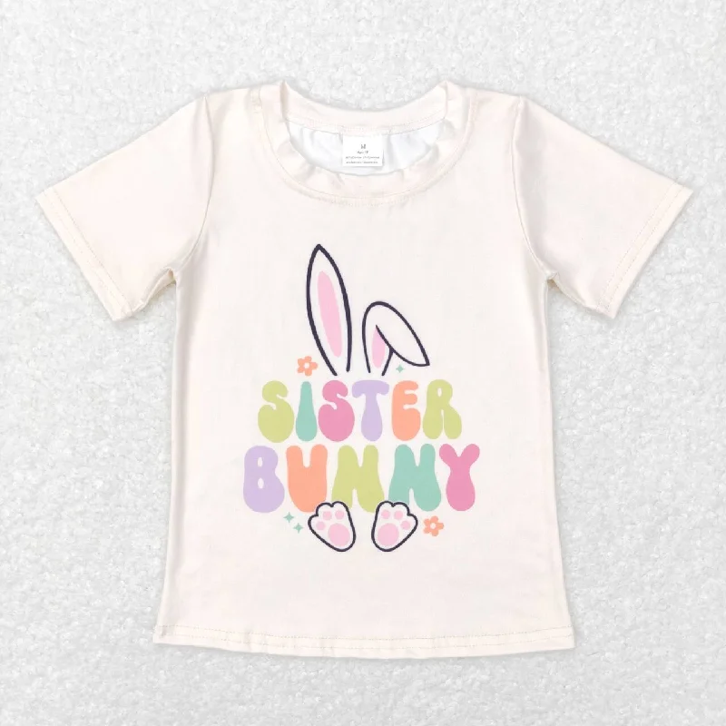 GT0394   Easter Sister Bunny Rabbit Girls Short Sleeve Top T-shirts Bold Men's Statement