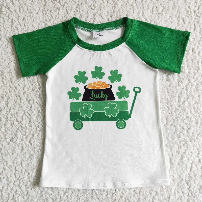 Clearance C8-1-2 St. Patrick Green Clover Short Sleeve Top Boys T-shirts Bohemian Men's Free