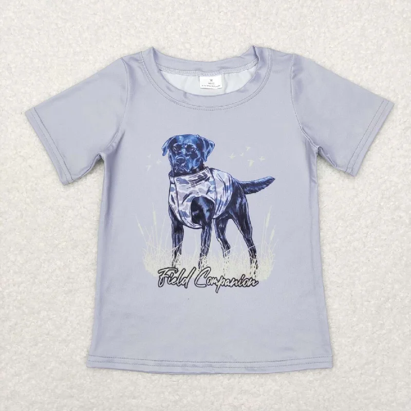 BT0463  blue Dog  Boys Short Sleeve Top T-shirts Bohemian Men's Free