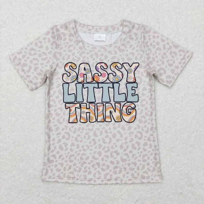 GT0401 Grey Leopard Sassy Little Thing  Girls Short Sleeve Top T-shirts Sophisticated Men's French