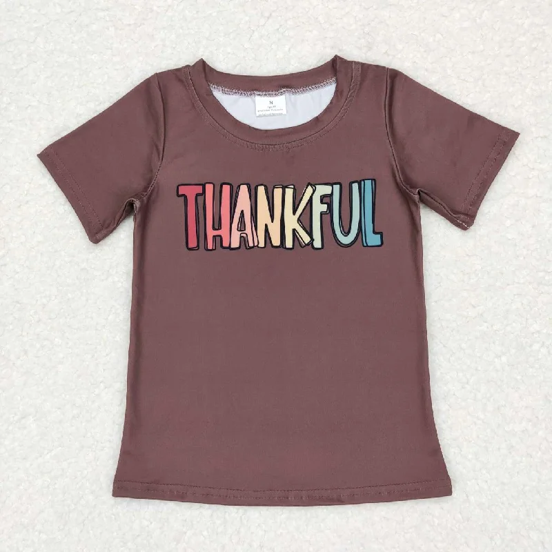 BT0327  Thankful Thanksgiving Boys Short Sleeve Top T-shirts Minimalist Men's Casual 