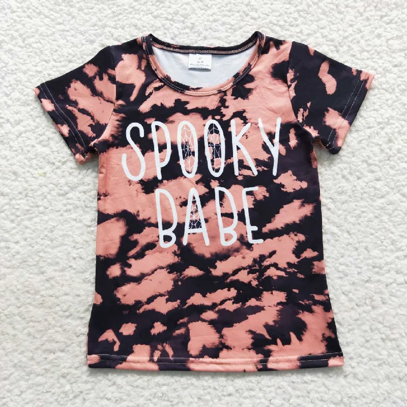 BT0275   Halloween  Spooky Babe  Boys Short Sleeve Top T-shirts Cozy Men's Winter