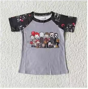 A2-4 Halloween Grey Cartoon Boys Short Sleeve Top T-shirts Vacation