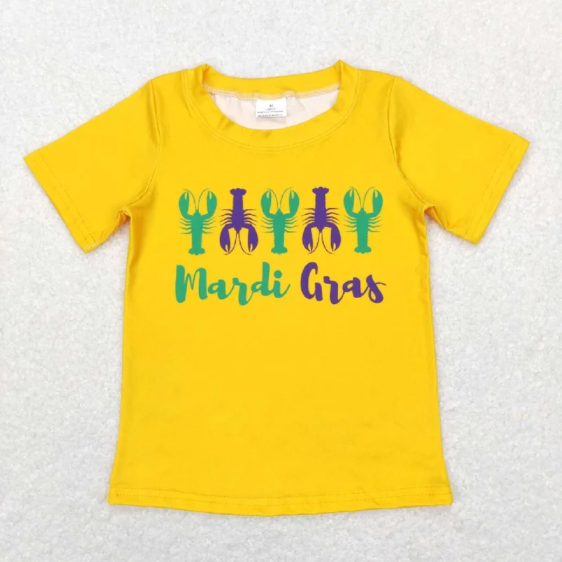 BT0502 Mardi Gras Yellow Green Crawfish Boys Short Sleeve Top T-shirts Relaxed Men's Australian 