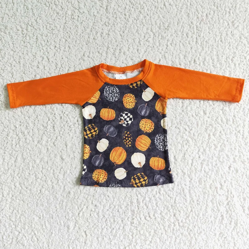 BT0024 Halloween Orange Pumpkin Boys Long Sleeve Top T-shirts Vacation