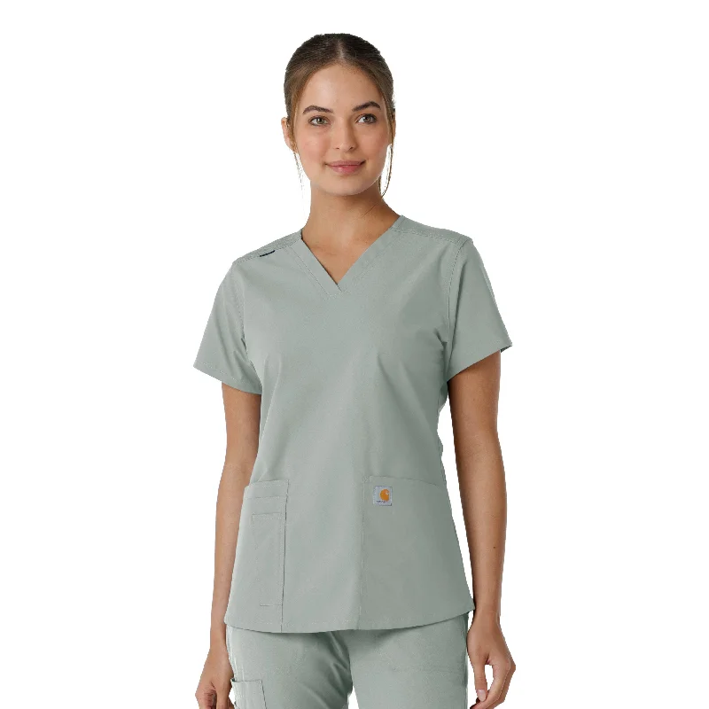 Carhartt Force Essentials Women's V-Neck Knit Panel Scrub Top - Grey Bold Men's Statement