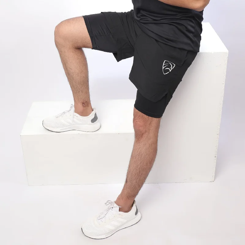 Black Micro Premium Compression Shorts Monochromatic Office Style