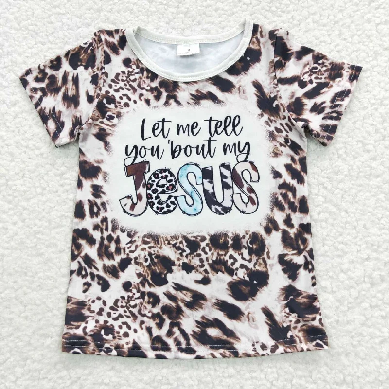 GT0196 Let Me Jesus Black Leopard Girls Short Sleeve Top T-shirts Stylish Men's Tropical 