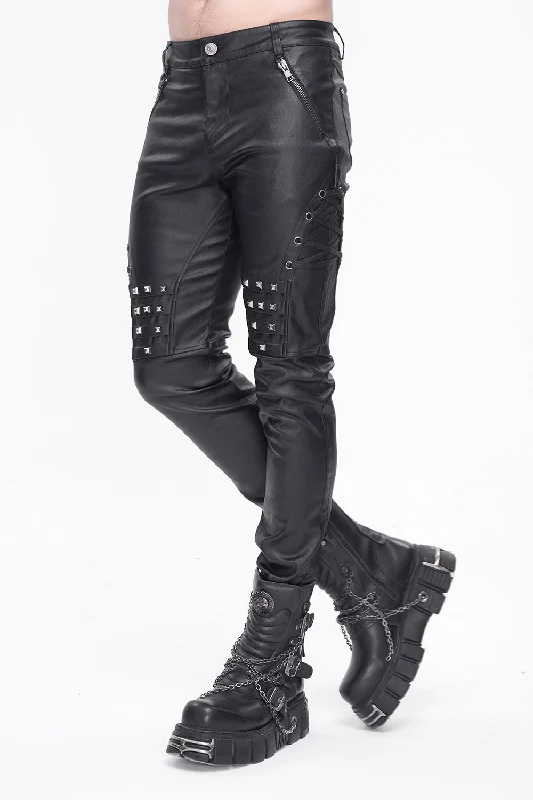 Studded Vegan Leather Pants Elegant Men's Cashmere