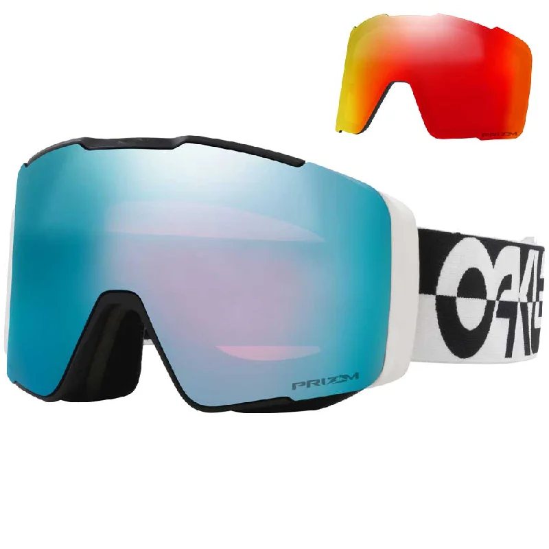 Oakley Line Miner™ Pro L Snow Goggles - 2025 Black White Duality Strap Prizm Snow Sapphire Iridium Lens + Bonus Prizm Torch Iridium Lens Confident Men's High