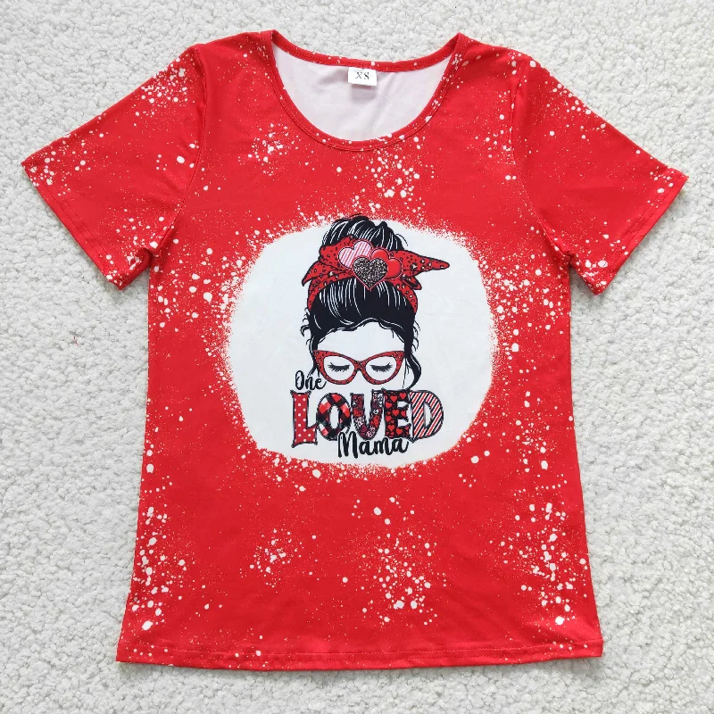 GT0120 Family Valentine Red Loved Mama  Girls Short Sleeve Top T-shirts Traditional Men's Wool